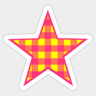 Pink and Yellow Buffalo Plaid Star Sticker